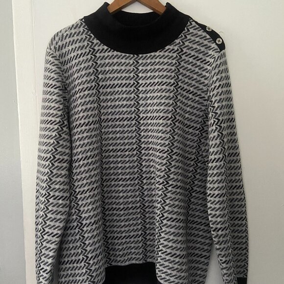 Vintage Calvin Klein Black Grey Striped Diagonal Acrylic Sweater Women's Size XL - Picture 1 of 7